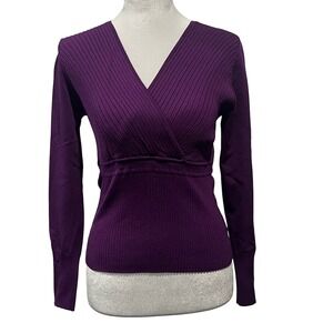 Nine & Company Y2K Babydoll Wrap Sweater Purple Ribbed Knit Top Women's Medium